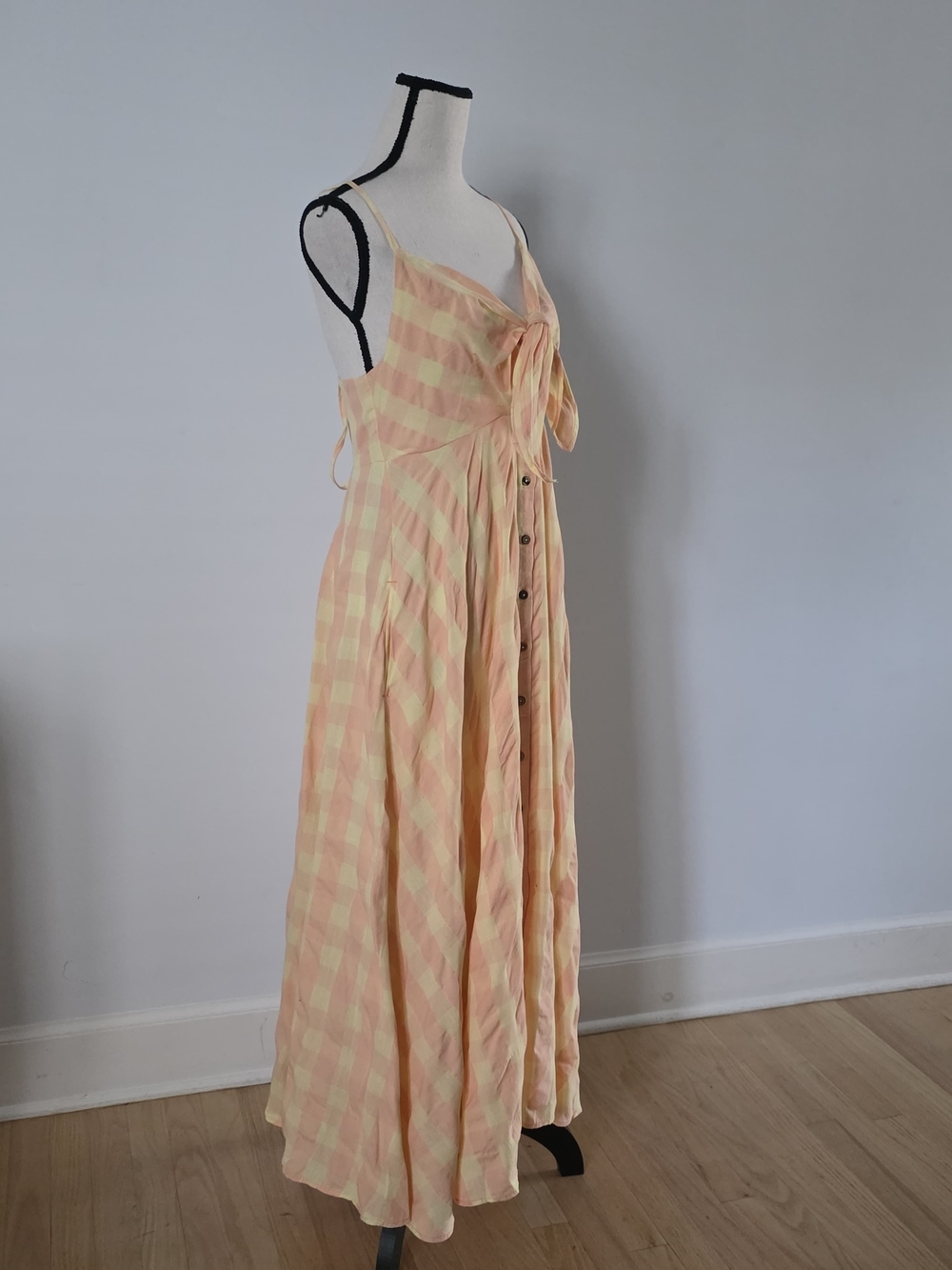 Free People Peach and Yellow Gingham Tie-Front Maxi Dress - Picture 5 of 12